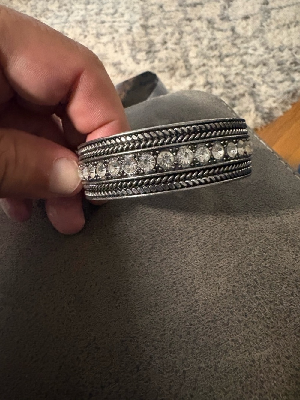 Stone-Embellished Silver-Tone Cuff Bracelet